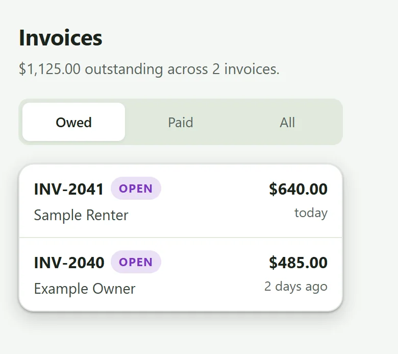 Open invoices and what is owed